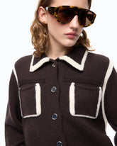 Jacke aus Merinowolle mit kontrastierenden Säumen - Multicolor Braun-Weiß | Pinko