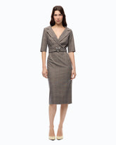 Slim-fit check wool dress with Love Birds belt - | Pinko