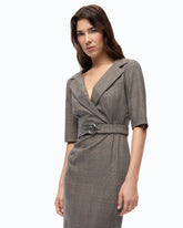 Slim-fit check wool dress with Love Birds belt - | Pinko