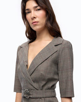 Slim-fit check wool dress with Love Birds belt - | Pinko