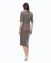 Slim-fit check wool dress with Love Birds belt - | Pinko