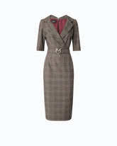 Slim-fit check wool dress with Love Birds belt - | Pinko