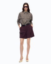 Overshirt cropped in misto lana a quadri - | Pinko