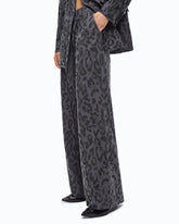 Pantalone wide leg con fantasia maculata e microstrass - | Pinko