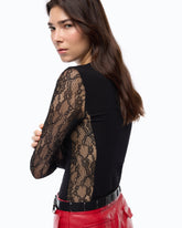 Maglia a costine con maniche in pizzo - | Pinko