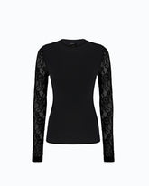 Maglia a costine con maniche in pizzo - | Pinko