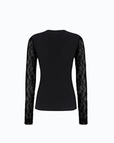 Maglia a costine con maniche in pizzo - | Pinko