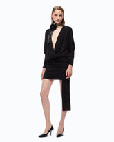 Vestido corto con fruncidos y cinta - Negro | Pinko