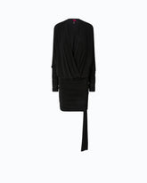 Vestido corto con fruncidos y cinta - Negro | Pinko