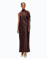 Abito lungo monospalla in satin - | Pinko