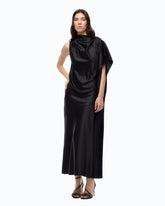 Long, one-shoulder satin dress - Black | Pinko
