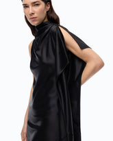 Long, one-shoulder satin dress - Black | Pinko