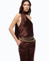Long satin jumpsuit with sash - | Pinko