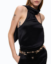 Long satin jumpsuit with sash - | Pinko