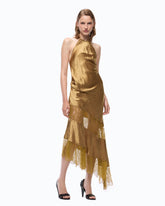 Abito midi asimmetrico in satin con pizzo - | Pinko