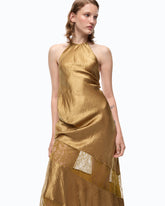 Abito midi asimmetrico in satin con pizzo - | Pinko