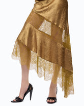 Abito midi asimmetrico in satin con pizzo - | Pinko