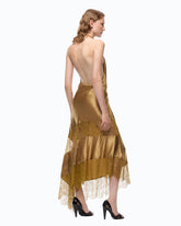 Abito midi asimmetrico in satin con pizzo - | Pinko