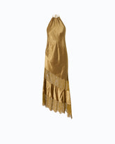 Abito midi asimmetrico in satin con pizzo - | Pinko