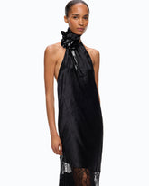 Abito midi asimmetrico in satin con pizzo - | Pinko