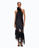 Abito midi asimmetrico in satin con pizzo - | Pinko