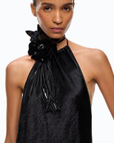 Abito midi asimmetrico in satin con pizzo - | Pinko