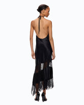 Abito midi asimmetrico in satin con pizzo - | Pinko