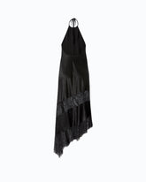 Abito midi asimmetrico in satin con pizzo - | Pinko