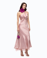 Abito lungo in satin con drappeggio e pizzo - | Pinko