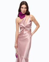Abito lungo in satin con drappeggio e pizzo - | Pinko
