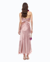 Abito lungo in satin con drappeggio e pizzo - | Pinko