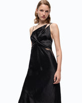 Abito lungo in satin con drappeggio e pizzo - | Pinko