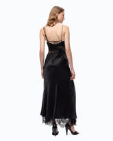 Abito lungo in satin con drappeggio e pizzo - | Pinko