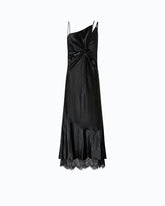Abito lungo in satin con drappeggio e pizzo - | Pinko