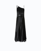 Abito lungo in satin con drappeggio e pizzo - | Pinko