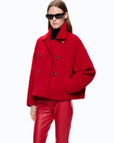 Double-breasted pea coat in double-layered wool-blend cloth - Red | Pinko