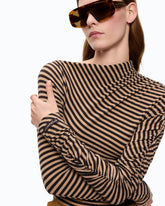 Striped wool-blend mock-turtleneck sweater - | Pinko