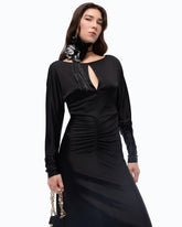 Abito midi effetto satin con arricci - | Pinko