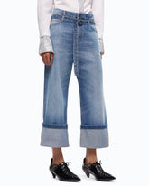 Cropped jeans with cuffs and belt - | Pinko
