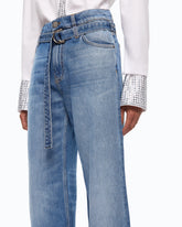 Cropped jeans with cuffs and belt - | Pinko