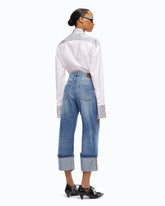 Cropped jeans with cuffs and belt - | Pinko