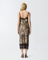 Abito slipdress midi camouflage con pizzo - | Pinko