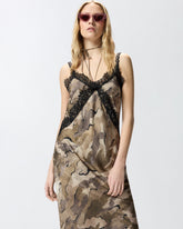 Abito slipdress midi camouflage con pizzo - | Pinko