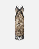 Abito slipdress midi camouflage con pizzo - | Pinko