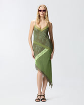 Abito corto asimmetrico in pizzo effetto patchwork - | Pinko
