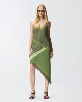 Abito corto asimmetrico in pizzo effetto patchwork - | Pinko
