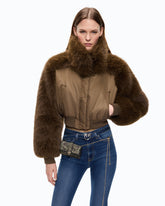 Bomber corto in raso tecnico e similpelliccia - | Pinko