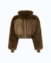 Bomber corto in raso tecnico e similpelliccia - | Pinko