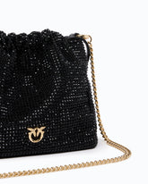 Borsa secchiello a spalla in tessuto full strass con fiore - | Pinko