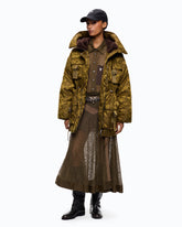 Down jacket in technical satin with camouflage motif - | Pinko